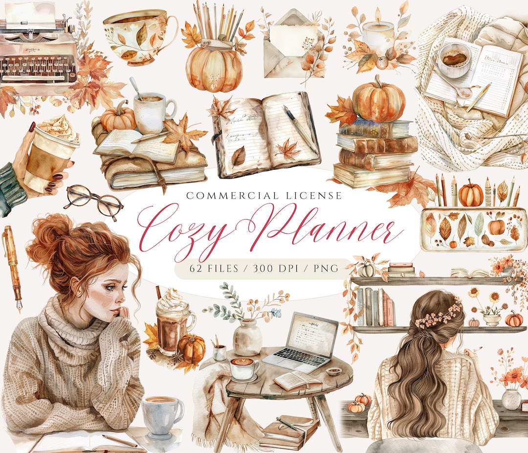 Watercolor Fall Clipart Bundle: Cozy Autumn Planner Graphics (digital ...