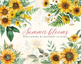 Aquarell Sonnenblume Clipart Bundle: Boho Blumen PNG (Digital Download