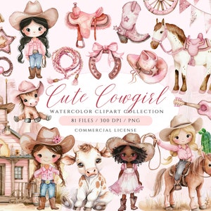 Carino Cowgirl Clipart, Cowgirl rosa PNG, Baby Girl Cow Girl Clipart Bundle, Wild West, Cowboy PNG Stivali da cowgirl, Western Clipart, Baby Shower
