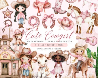 Cute Cowgirl Clipart, Pink Cowgirl PNG, Baby Girl Cow Girl Clipart Bundle, Wild West, Cowboy PNG Cowgirl Boots, Western Clipart, Baby Shower