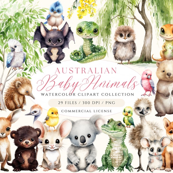 Cute Australian Animal Clipart, Australian Baby Animal Clipart, Cute Animal PNG, Nursery Art, Baby Shower Clipart, Aussie Animals, Crocodile