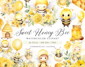 Sweet Honey Bee Clipart Cute Bee Clipart Watercolor Bee Clipart Baby Bee PNG Bee Baby Shower Clipart Bumble Bee Sleeping Bee Beehive