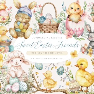 Niedliche Ostern Tier Clipart, Pastell Ostern Clipart, Osterhase PNG, Baby Tier Clipart, Osterei Clipart, Ostern Korb, Ostern Lamm PNG