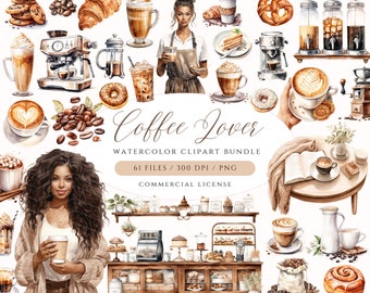 Watercolor Coffee Clipart: Barista Cafe PNG Set (Digital Download)