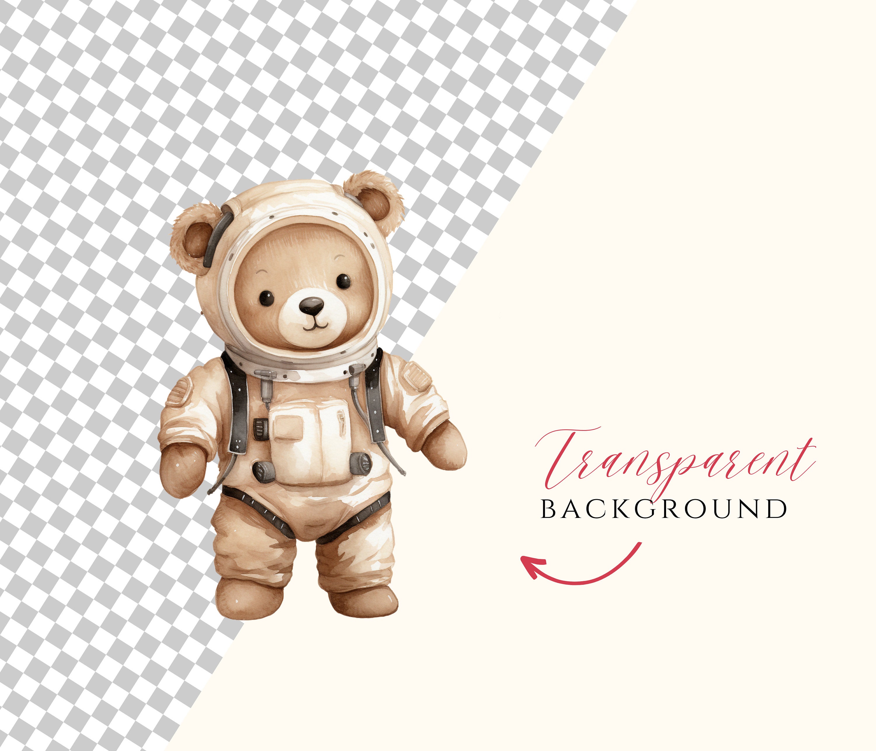 Watercolor Teddy Bear Clipart Bundle: Neutral Baby Shower PNG (digital ...