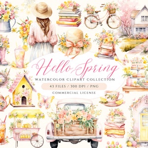 Aquarelle printemps clipart, clipart Cottagecore, clipart floral de printemps, clipart campagne, printemps PNG, tulipes, camion floral, clipart jardin
