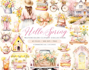 Watercolor Spring Clipart, Cottagecore Clipart, Spring Floral Clipart, Countryside Clipart, Spring PNG, Tulips, Floral Truck, Garden Clipart