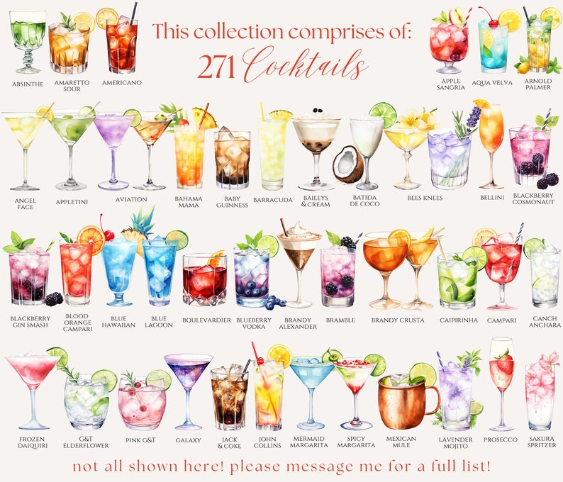 400+ Watercolor Cocktail Clipart Bundle: Mocktail, Champagne, Wine, Beer PNG image 3