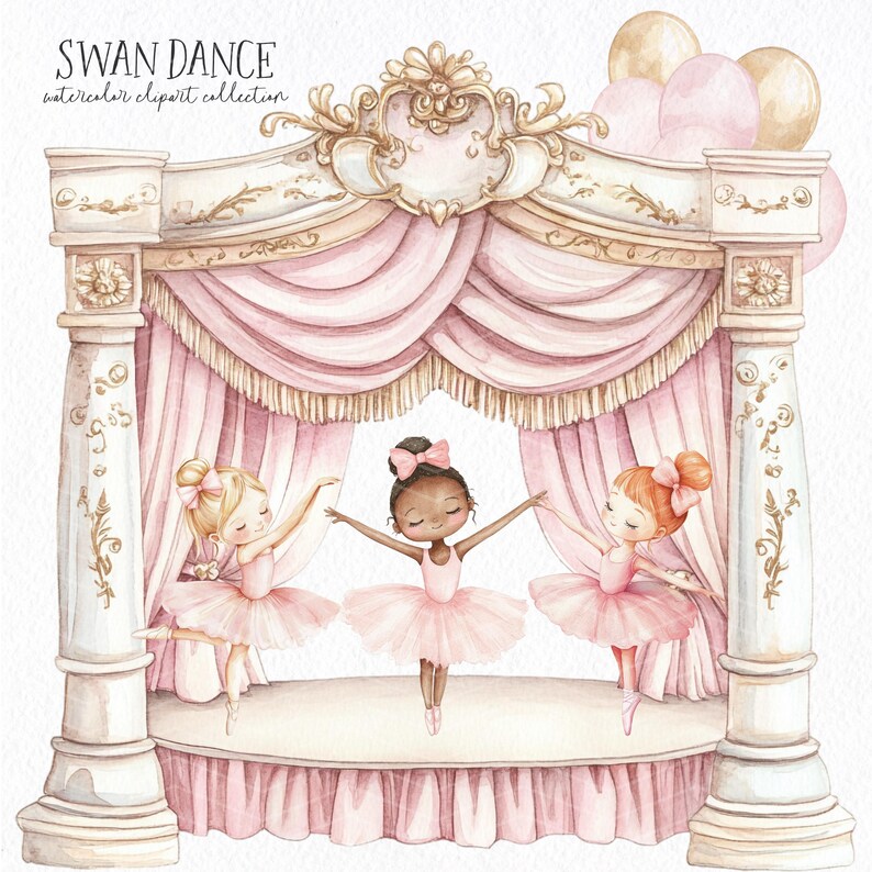Watercolor Pink Ballerina Clipart: Swan Lake Ballet PNG (commercial ...