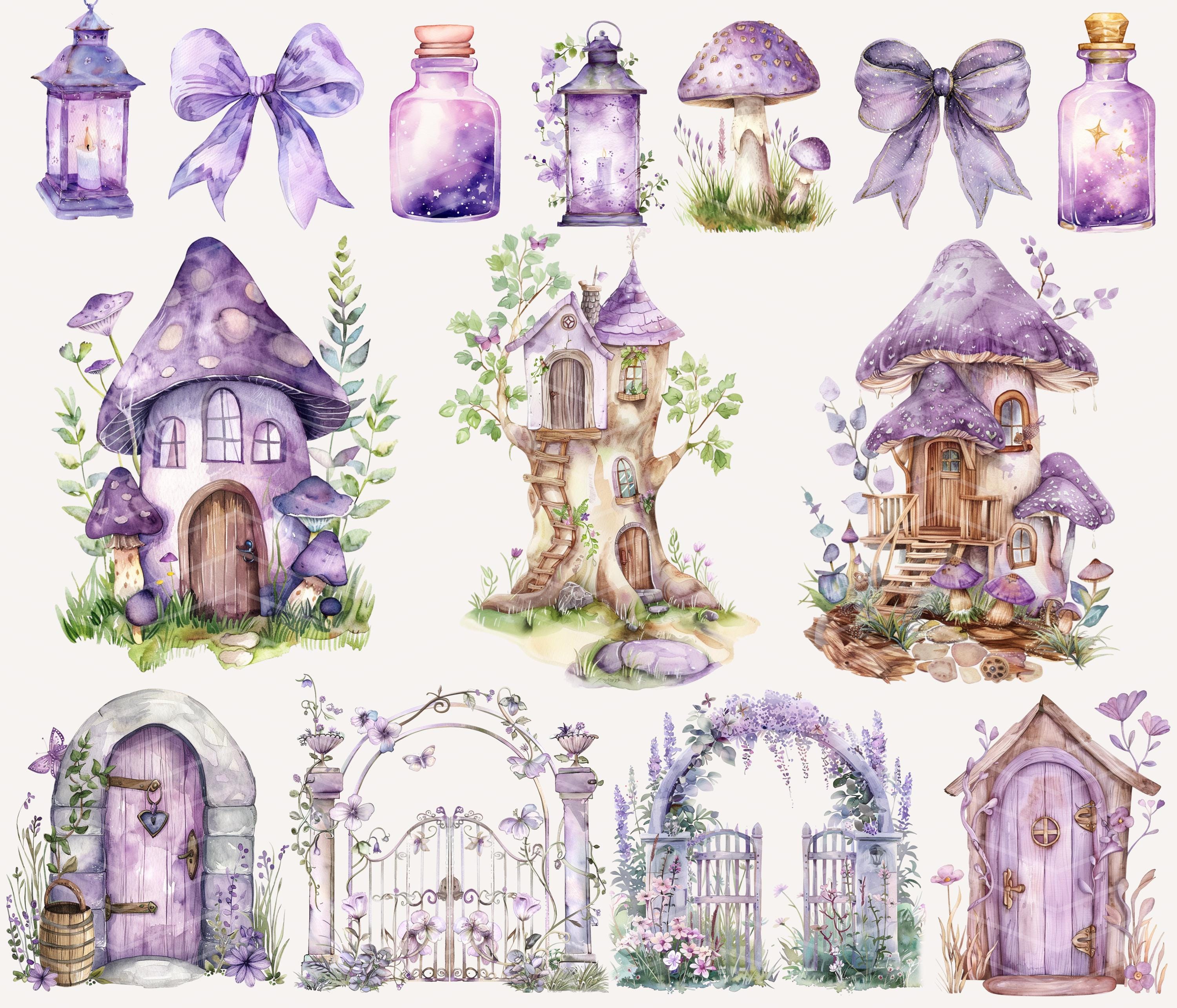 Purple Fairy Clipart Bundle: Watercolor Forest Graphics (PNG, Digital ...