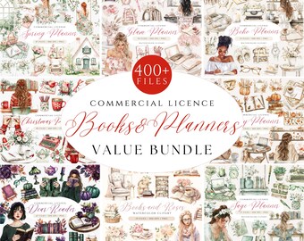 400+ Watercolor Planner Clipart Bundle: Bookworm Graphics (Commercial License Digital Stickers) (Digital Download)