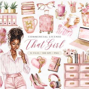 Clipart dell'agenda That Girl, Clipart dell'ufficio acquerello, Clipart dell'agenda Dusty Rose, PNG dell'ufficio rosa, Clipart dell'imprenditrice Girl Boss, Boss Babe