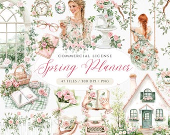 Aquarell Frühling Planer Clipart: Cottage PNG (Digital Download)