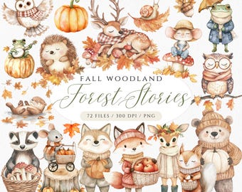 Whimsical Fall Woodland Clipart: Storybook Woodland Animals PNG (Digital Download)