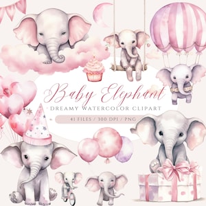 Bebê Elefante Aquarela Clipart Elefante Aniversário Elefante PNG Elefante Rosa Ilustrações Elefante Chá De Bebê Clipart Bebé