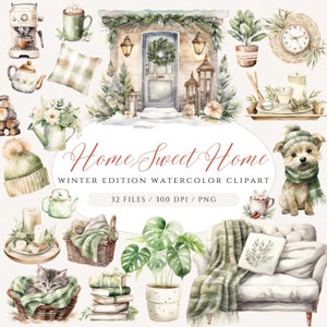 Clipart invernale accogliente Clipart natalizio accogliente Clipart casa dolce casa Clipart invernale Adesivi digitali per la vita quotidiana Clipart invernale Boho per la casa