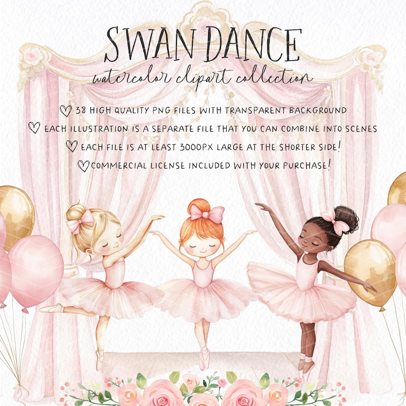 Watercolor Pink Ballerina Clipart: Swan Lake Ballet PNG (commercial ...