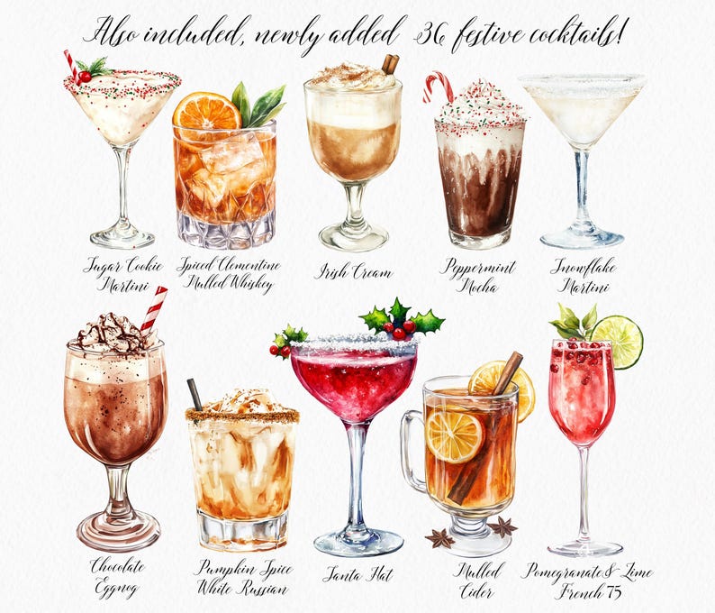 400+ Watercolor Cocktail Clipart Bundle: Mocktail, Champagne, Wine, Beer PNG image 7
