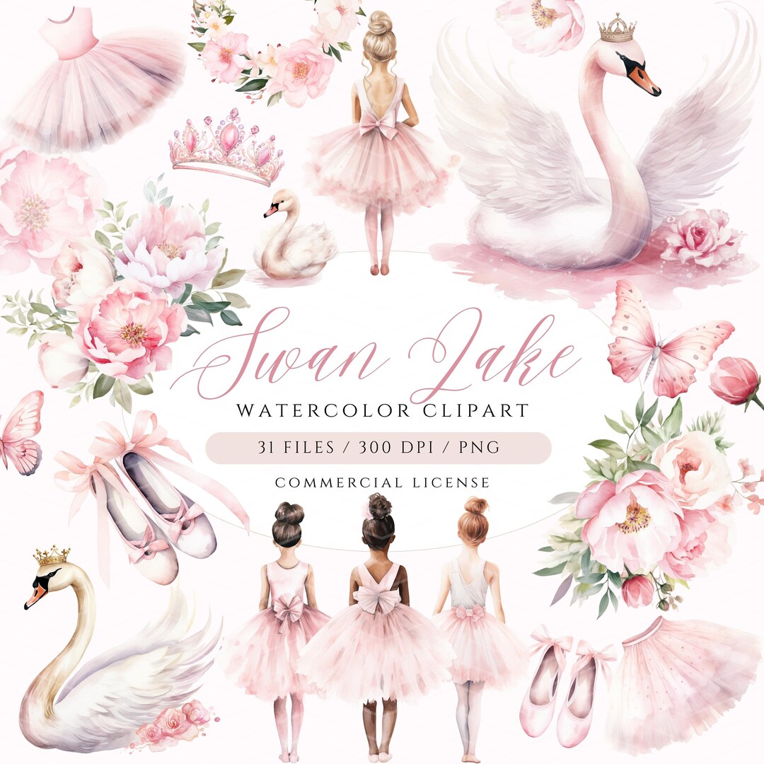 Watercolor Ballerina Clipart: Swan Lake PNG Set (commercial License) - Etsy