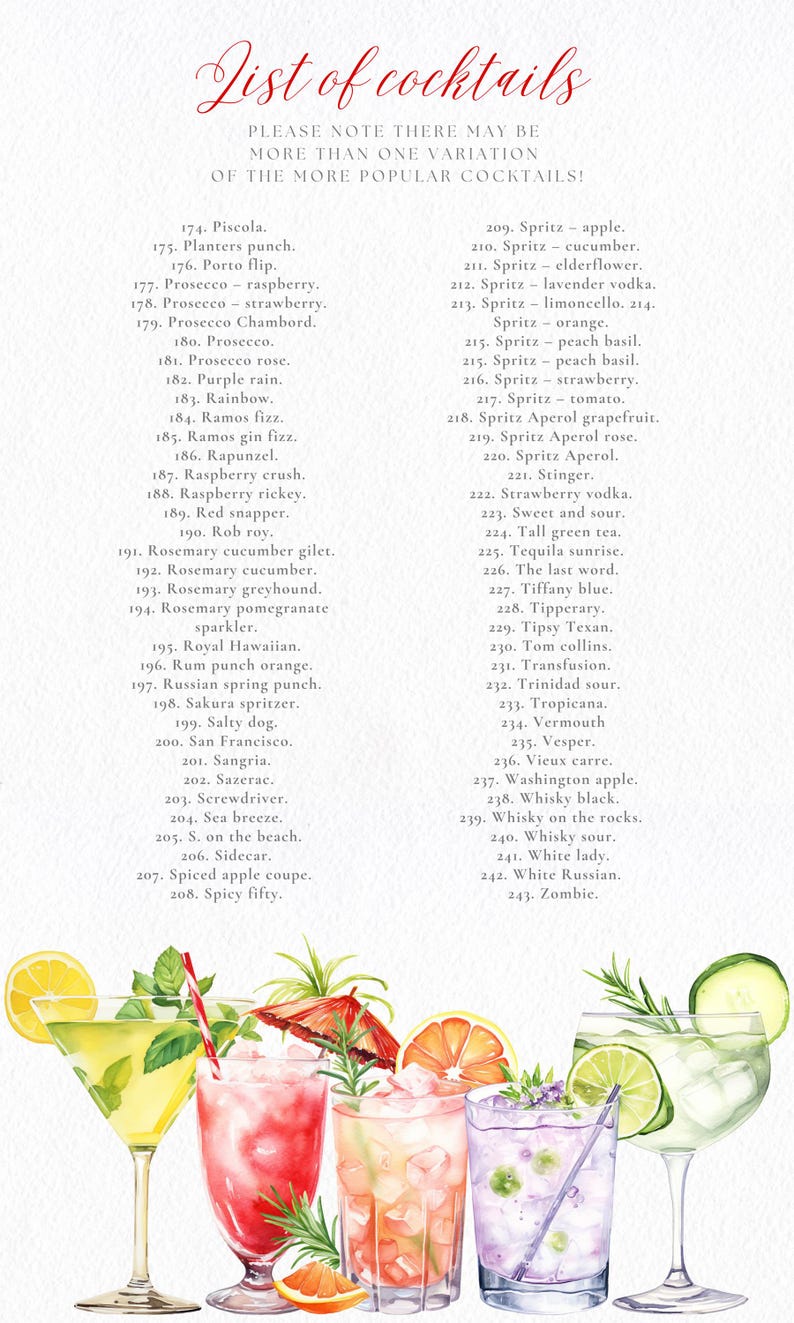 400+ Watercolor Cocktail Clipart Bundle: Mocktail, Champagne, Wine, Beer PNG image 9