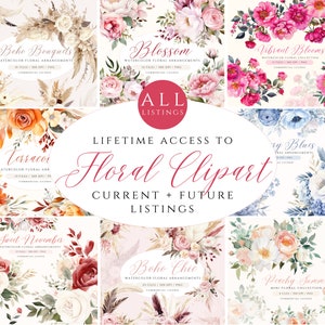LIFETIME Access to Watercolor Floral Clipart, Flower Clipart Bundle, Mega Bundle Floral Clipart, Commercial License Floral Clipart