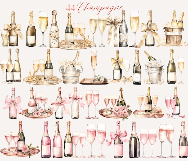 400+ Watercolor Cocktail Clipart Bundle: Mocktail, Champagne, Wine, Beer PNG image 4