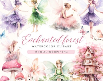 Watercolor Fairy Clipart, Enchanted Forest Illustrations, Cute Fairy PNG, Commercial License Fairy, Mushroom Clipart, Lantern, Butterfly