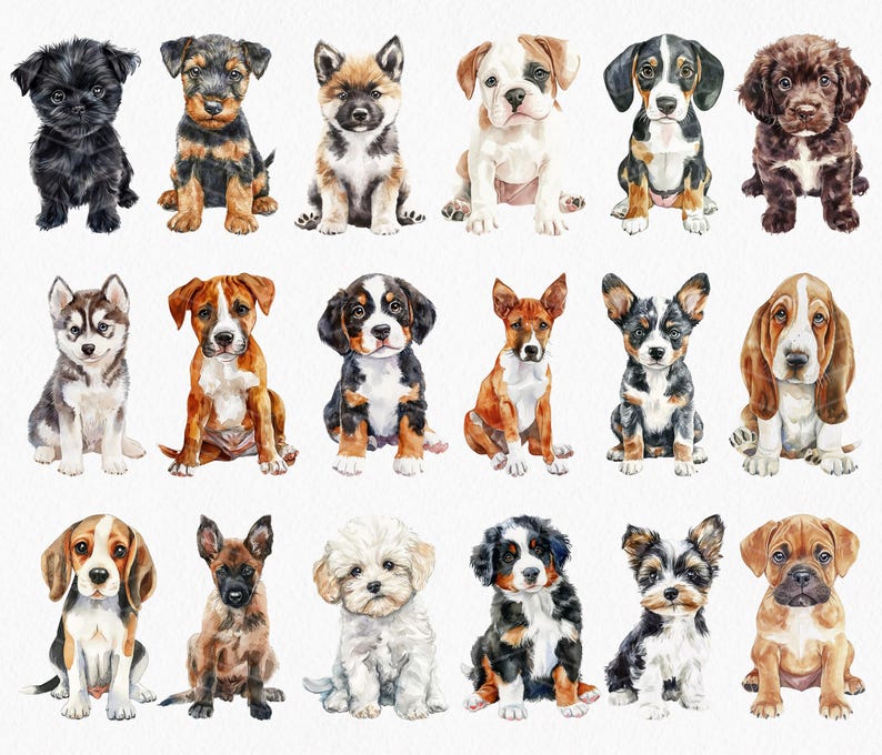 Watercolor Puppy Clipart Bundle: Dog Breeds PNG (digital Download) - Etsy