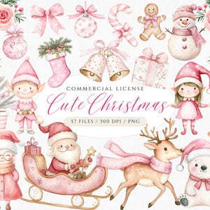 Noël rose PNG, Clipart Noël mignon, Mme le père Noël, père Noël, renne, bonhomme en pain d'épice, Noël fard à joues, clipart Noël enfants