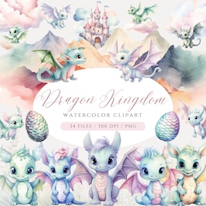 Schattige Dragon clipart, aquarel Dragon clipart, Dragon Kingdom, pastel baby draken PNG, Fantasy clipart bundel, pastel Dragon clipart