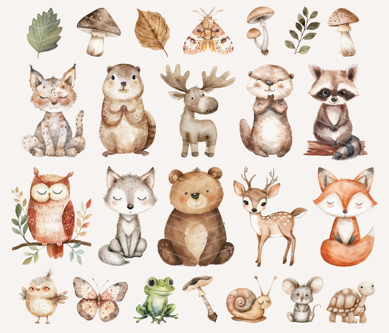 Clipart Woodland Boho, clipart mignon animaux des bois, bébés animaux, clipart Woodland baby shower, pépinière des bois, animaux de la forêt Boho image 2