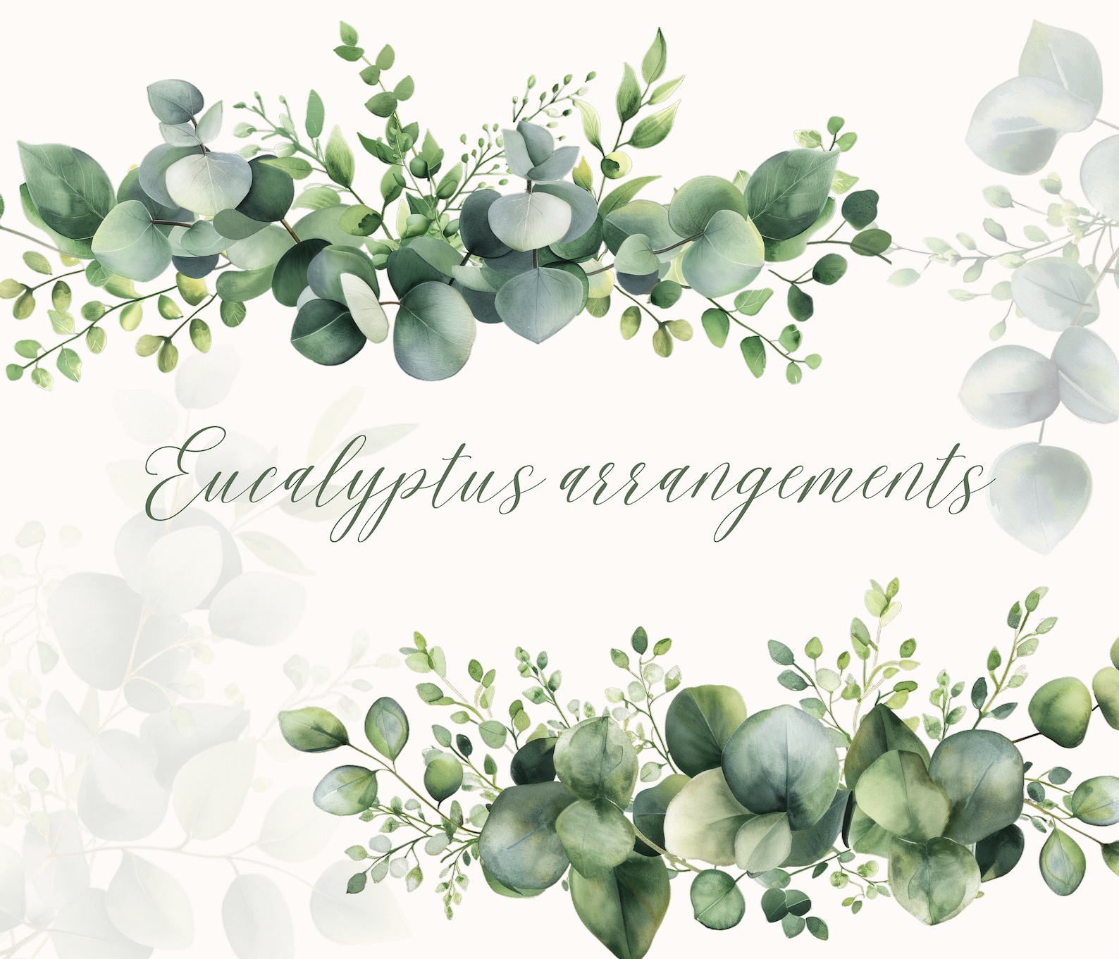 Watercolor Eucalyptus Clipart: Greenery & Gold PNG Images (digital ...