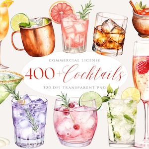 400+ Clipart di cocktail ad acquerello, menu del bar, clipart di champagne, PNG di cocktail di nozze, clipart di alcolici, champagne, vino, birra, whisky