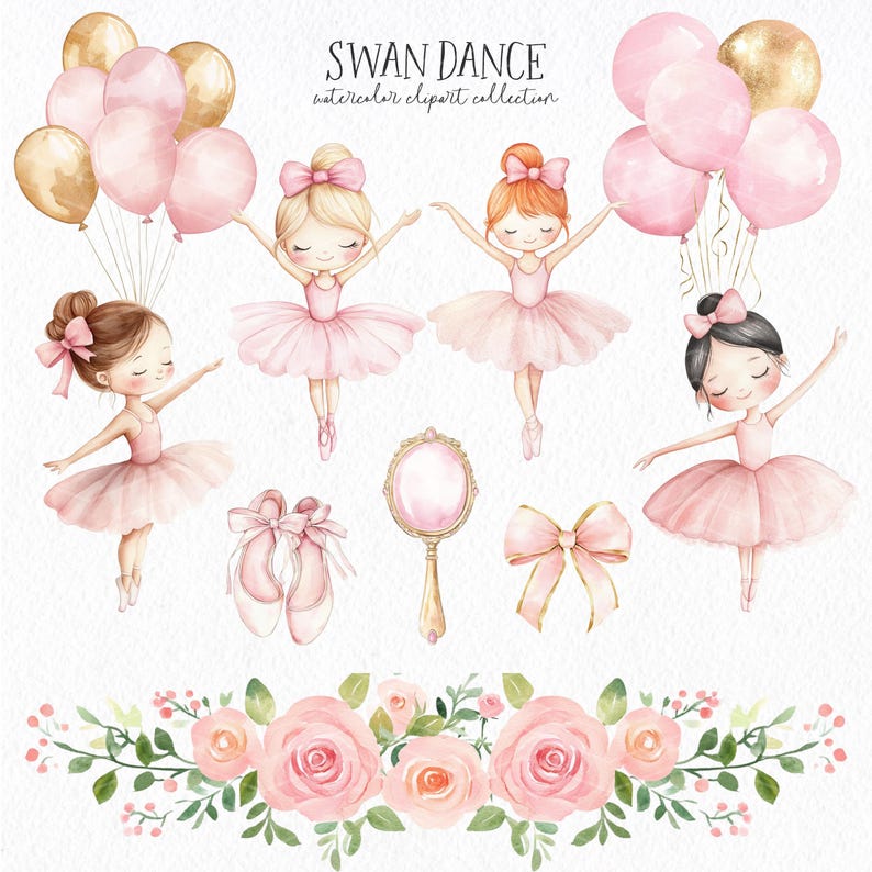 Watercolor Pink Ballerina Clipart: Swan Lake Ballet PNG (commercial ...