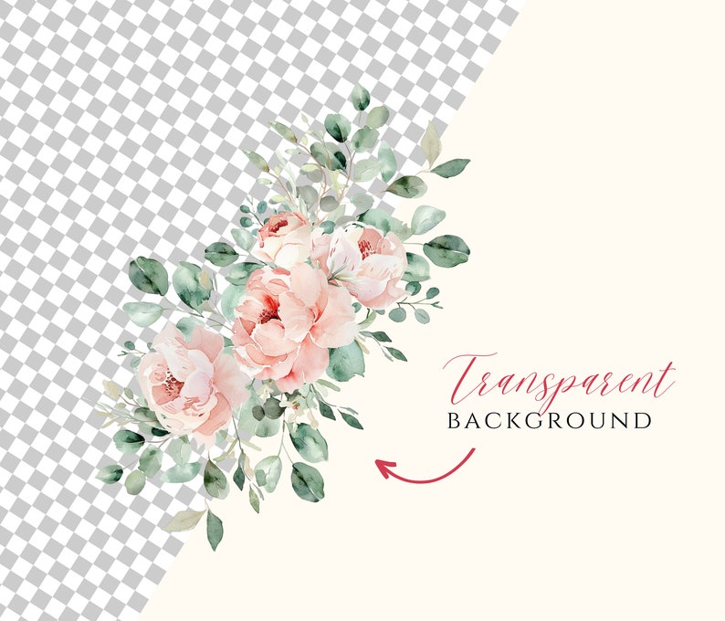 May include: A watercolor illustration of a bouquet of pink and white flowers with green leaves. The flowers are arranged in a corner of the image, with a transparent background.
