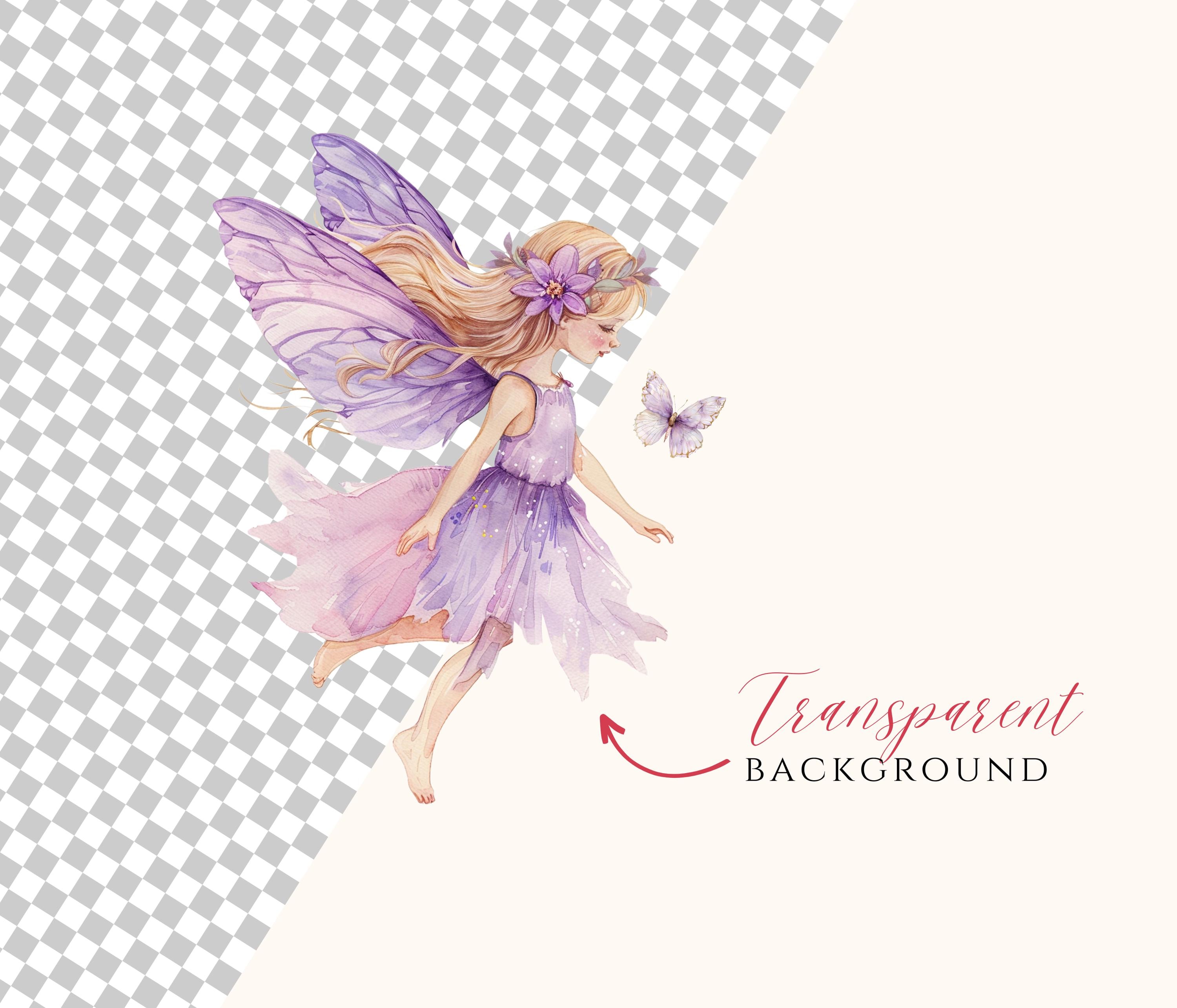 Purple Fairy Clipart Bundle: Watercolor Forest Graphics (PNG, Digital ...