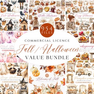 Paquete de más de 950 imágenes prediseñadas de otoño, conjunto de imágenes prediseñadas de otoño, imágenes prediseñadas de Halloween, Halloween rosa acuarela, Halloween beige, imágenes prediseñadas de calabaza, flores de otoño