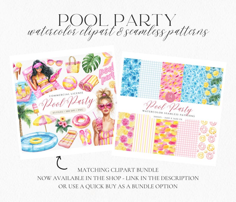Watercolor Pool Party Seamless Patterns: Summer Digital Paper (digital ...
