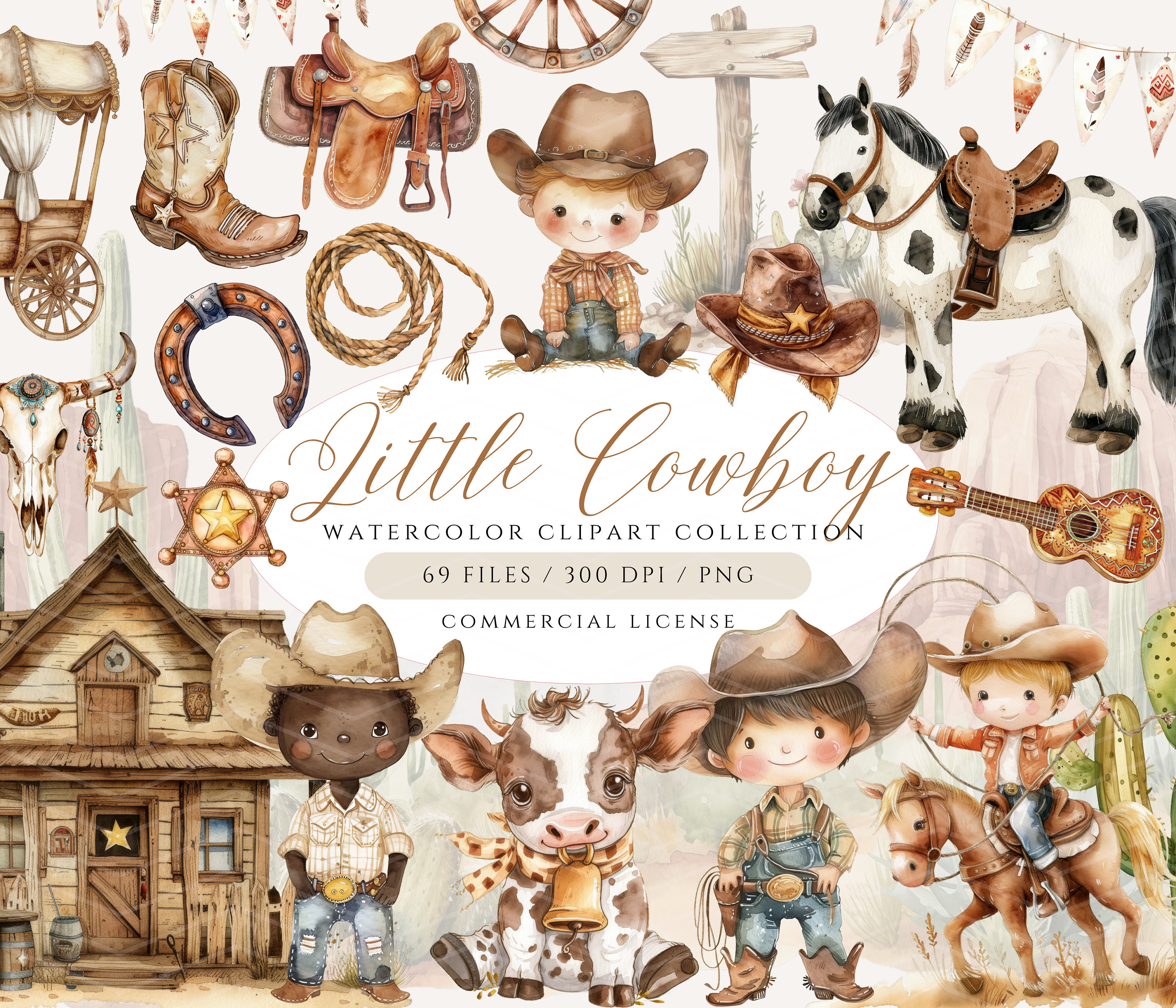 Cute Cowboy Clipart, Baby Cowboy PNG, Wild West Clipart, Baby Western Clipart, Desert Clipart, Saloon, Cactus PNG, Saddle Clipart