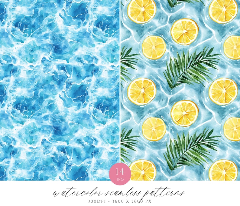 Watercolor Pool Party Seamless Patterns: Summer Digital Paper (digital ...
