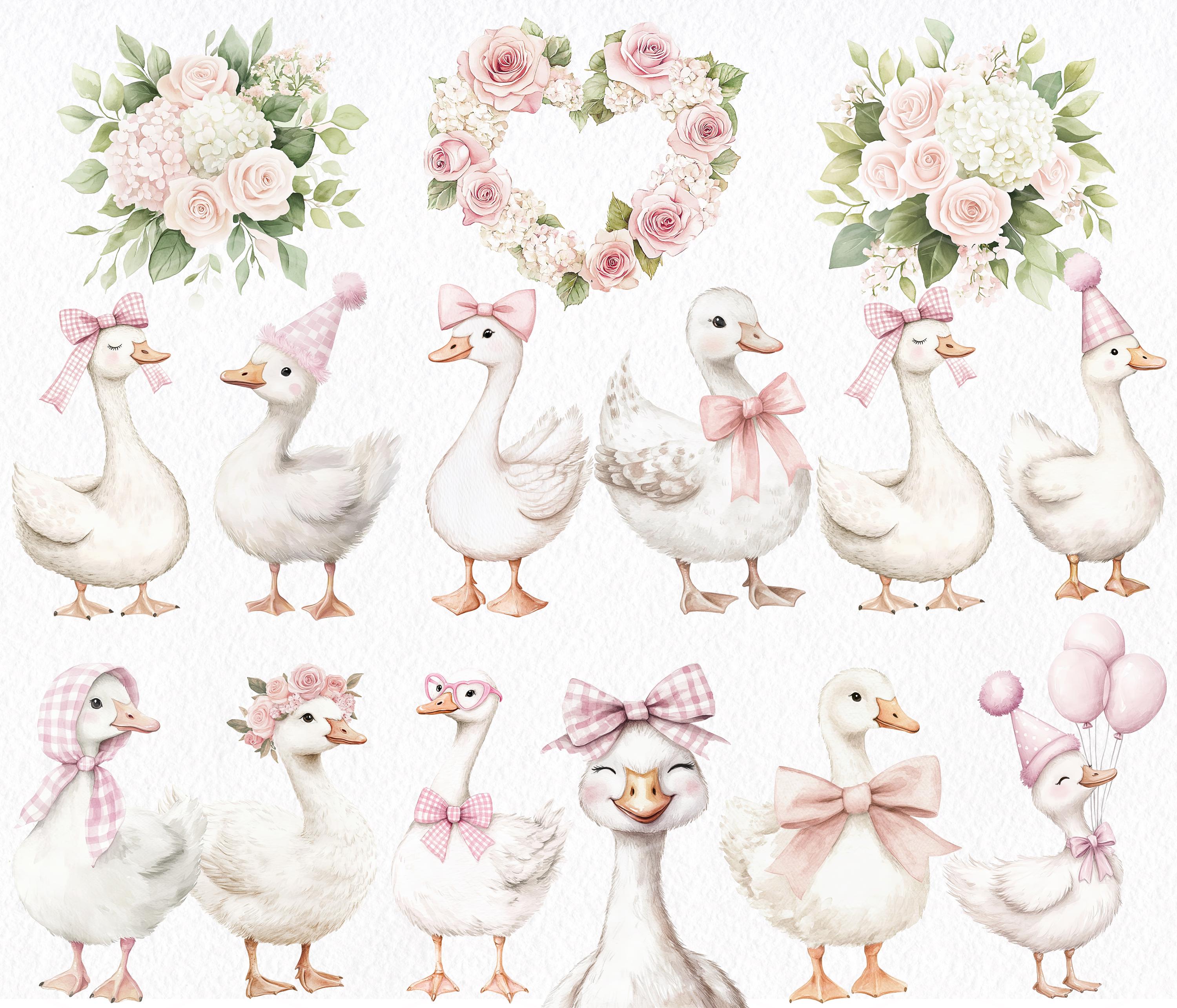 Pink Coquette Silly Goose Clipart, Watercolor Goose Baby Shower ...