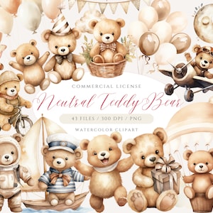 Pacchetto Clipart Orsacchiotto neutro, PNG orsacchiotto carino, Mongolfiera Baby Bear, Clipart Baby Shower Aspetta orsa, Orsacchiotto della scuola materna. TBC