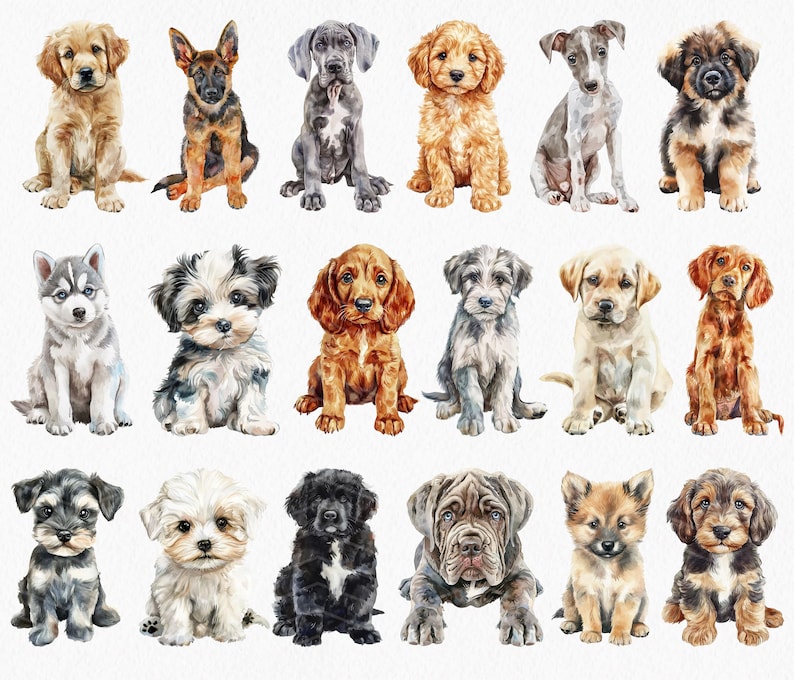 Watercolor Puppy Clipart Bundle: Dog Breeds PNG (digital Download) - Etsy