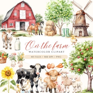 Farm Clipart, Watercolor Farm Animal PNG, Baby Animals, Spring Clipart, Commercial Use Farm Baby Animals, Barn Clipart Cute Farm Animals
