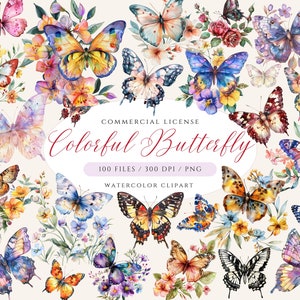 Bunter Schmetterling Clipart, Schmetterlinge und Blumen, Blumen Schmetterling PNG, Frühling Clipart, Pastell Schmetterling, Aquarell Schmetterling Clipart