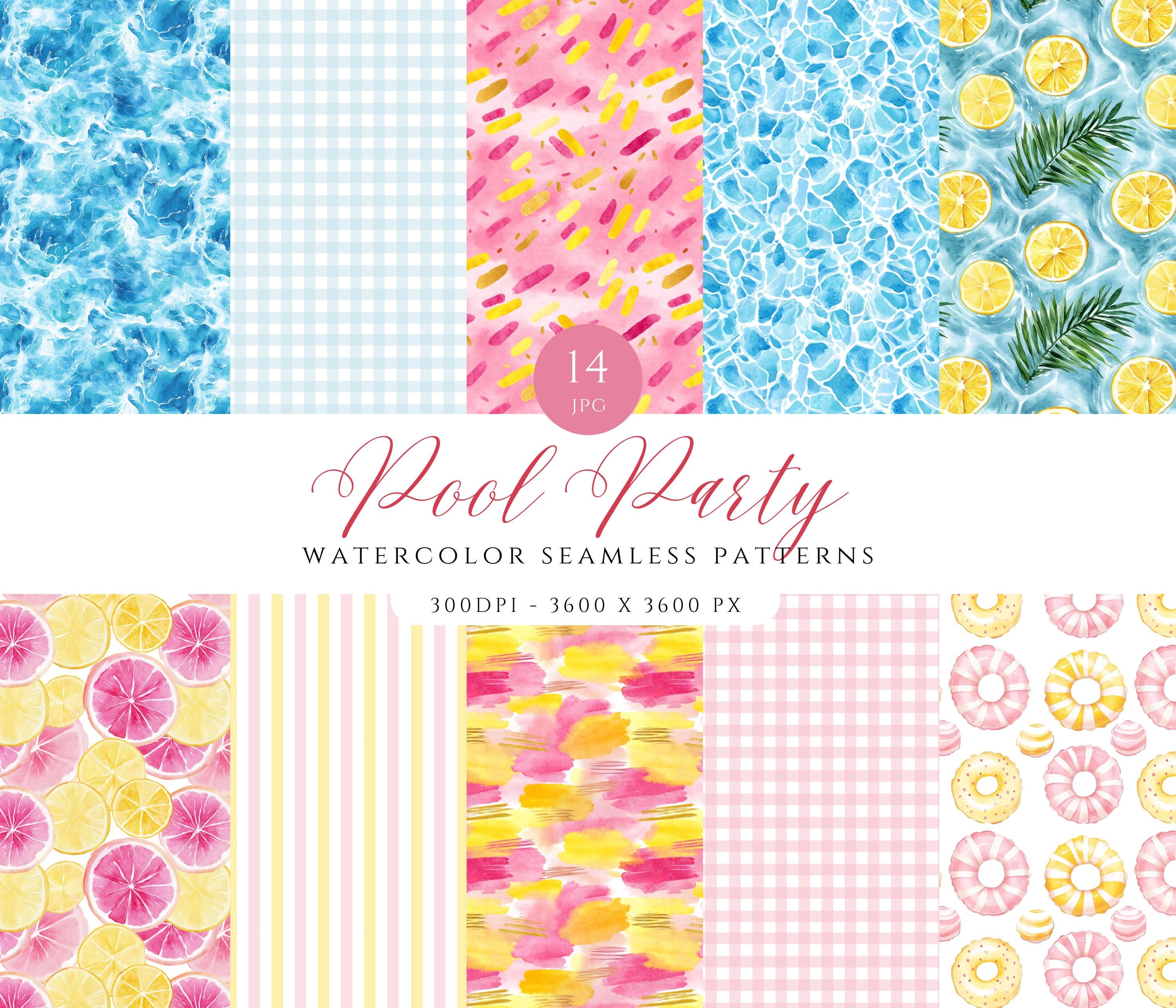 Watercolor Pool Party Seamless Patterns: Summer Digital Paper (digital ...