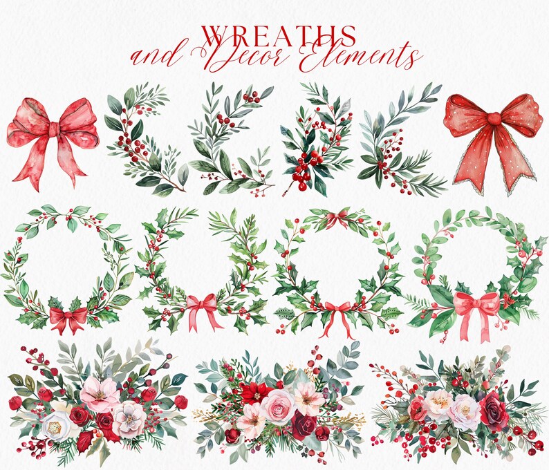 Watercolor Christmas Clipart Bundle: Santa's Village, Reindeer, Elf ...