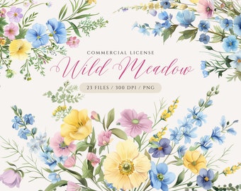 Pastel Wildflower Clipart Bundle: Floral PNG Graphics (Digital Download)