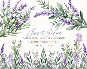 Aquarell Lavendel Clipart, Lavendel Grenze, lila Blumen Clipart, Lavendelkranz, süßes Flieder Clipart, lila Blume PNG, kommerzielle Nutzung