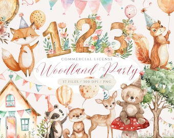 Woodland Animals Party Clipart: Forest Friends PNG (Digital Download)